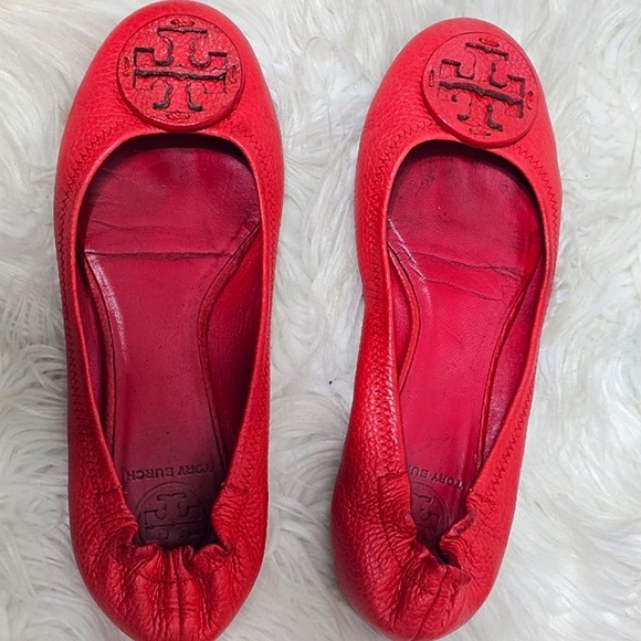 Tory Burch Minnie Red Leather Flats Size 8 - Picture 8 of 13